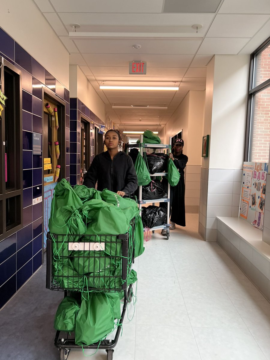 Walking through halls @DC_Kimball and greeting each and every class with a happy Friday! The students love their “green bags!” The #CHIPP power packs are filled with nutritious meals and snacks. They help to ease the food burden for students and families. #service #childhunger