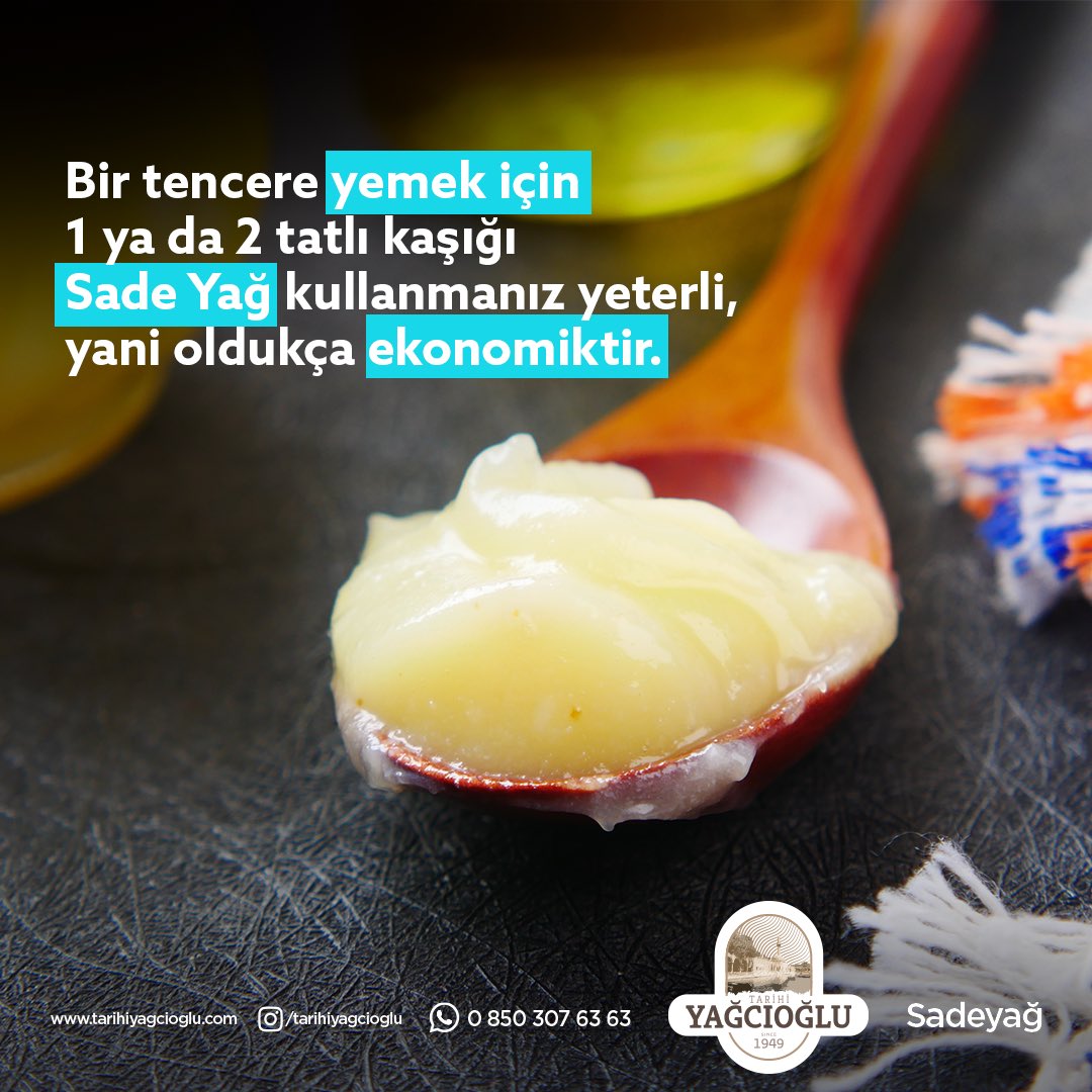 Bin tencere yemek için 1 ya da 2 tatlı kaşığı Sade Yağ kullanmanız yeterli, yani oldukça ekonomiktir. 

🛒 % 100 Doğal kaynaklardan elde edilen sadeyağımızı keşfetmek için sitemizi ziyaret edebilirsiniz: tarihiyagcioglu.com

#tarihiyağcıoğlu
#sadeyağ
#ghee
#Ekonomik