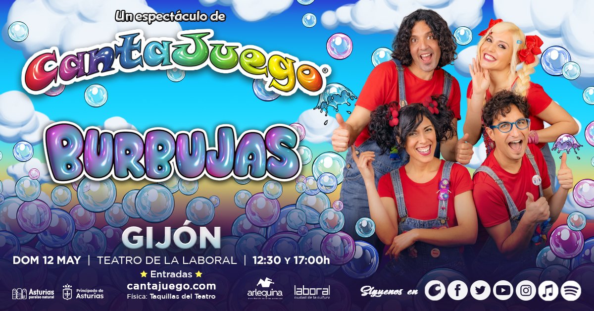 CantaJuego (@cantajuegos) on Twitter photo Amig@s de #Gijón
El 12/05 a las 12:30 y 17:00 os esperamos en <a href="/LaboralCdlC/">Laboral Ciudad de la Cultura</a> para disfrutar de nuestro nuevo espectáculo #Burbujas 🫧
🔽 Más info en cantajuego.com/conciertos/gij…
#CantaJuegos #CantaJuego #Gira2024 #Teatromusical #PlanesEnFamilia #Show #MusicaInfantil Amig@s de #Gijón
El 12/05 a las 12:30 y 17:00 os esperamos en <a href="/LaboralCdlC/">Laboral Ciudad de la Cultura</a> para disfrutar de nuestro nuevo espectáculo #Burbujas 🫧
🔽 Más info en cantajuego.com/conciertos/gij…
#CantaJuegos #CantaJuego #Gira2024 #Teatromusical #PlanesEnFamilia #Show #MusicaInfantil