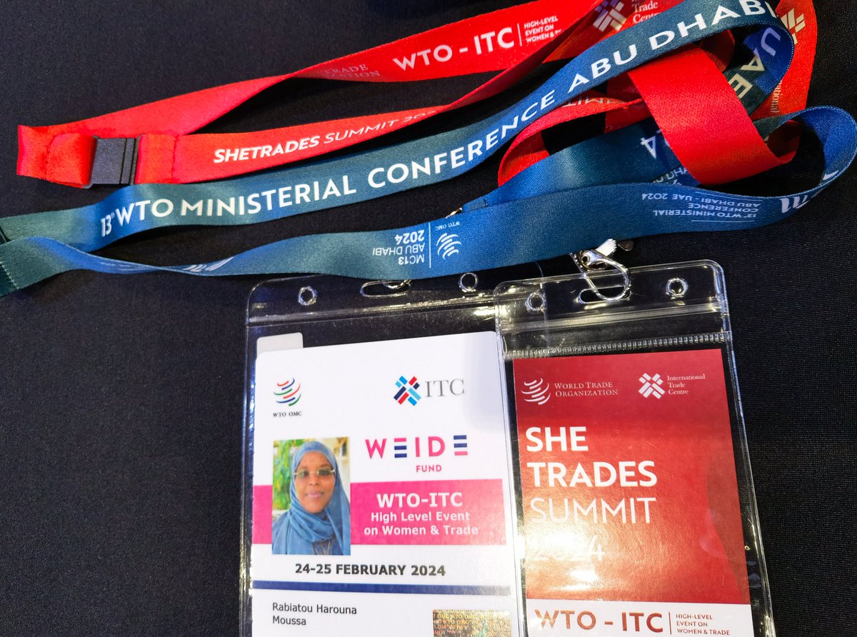 Thrilled to be at the WTO-ITC High Level Event & She Trades Summit'24 in Abu Dhabi! Empowering women in trade is crucial & big up to today's #SheTrades Mena Hub launch ! Can't wait for tomorrow's #WEIDEFund launch too! #WomenInTrade Cc @ITCnews @unwomenNiger @Developpe_Les