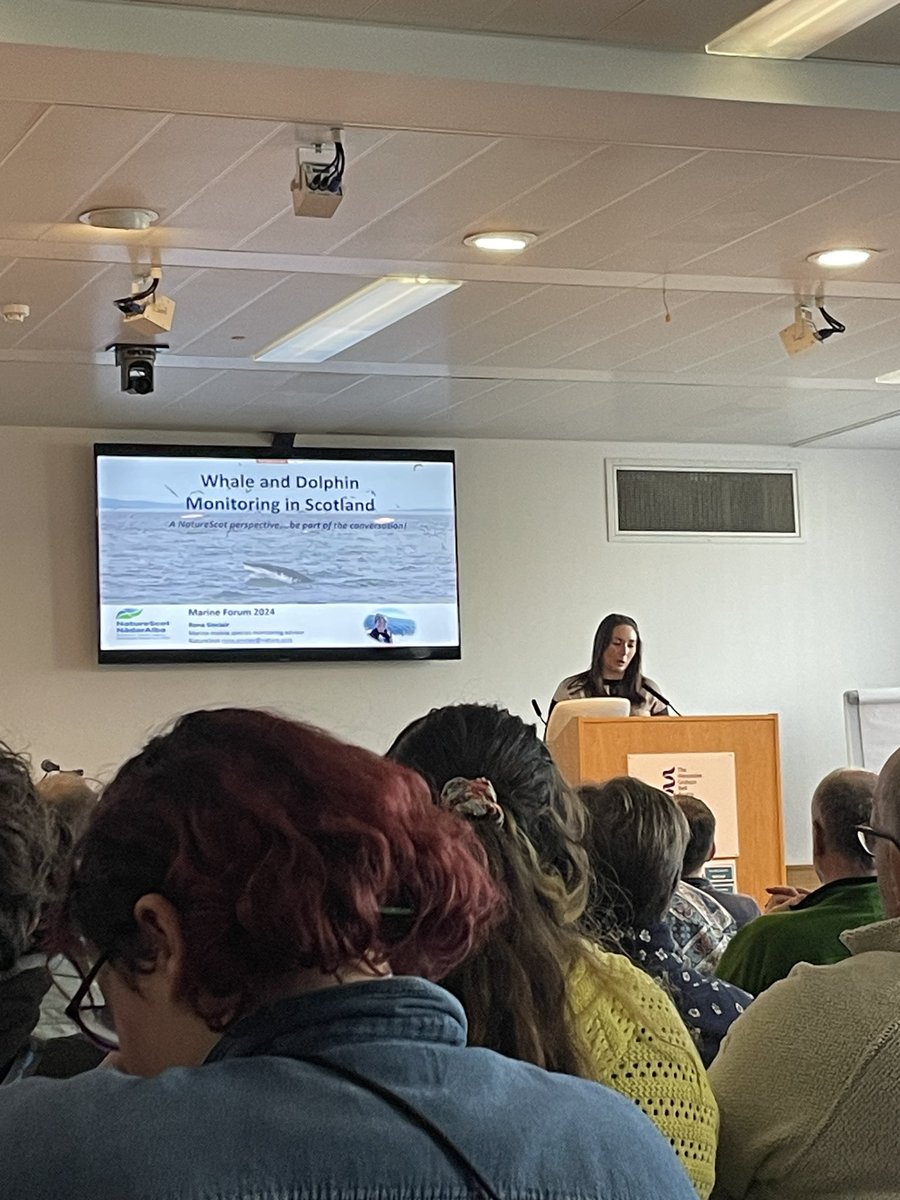 Lauren Hartny-Mills from @HWDT_org presents 30yrs of Minke Whale research. @ewaneddy explains the challenge of energy transition. Ellie Maclennan discusses the Scottish Entanglement Alliance & Rona Sinclair from @NatureScot discusses Whale & Dolphin monitoring #MarineForum2024