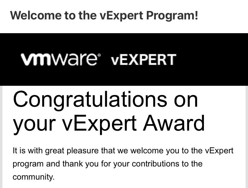 Great news in my mailbox after longer business trip 🥳😎😇👋
Another year in the vExpert community 

#vexpert