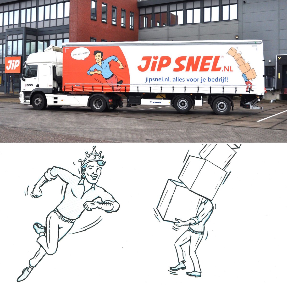 Wauw! Deze vrachtwagens rijden nu dagelijks door heel Nederland. 10 Jaar geleden tekende ik de eerste JIP’s. Onlangs deze.
Om ze op de vrachtwagen te zien vind ik dan heel vet! Op weg naar nog meer tevreden klanten. Veel succes JIP! #afdesign #workum #tekenen #cartoonstyle #jip