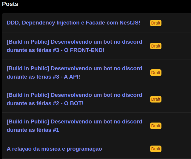 trickaugusto2's tweet image. Drafts no meu dev.to que preciso terminar
Férias acabaram e o coitado do bot ficou pra escanteio