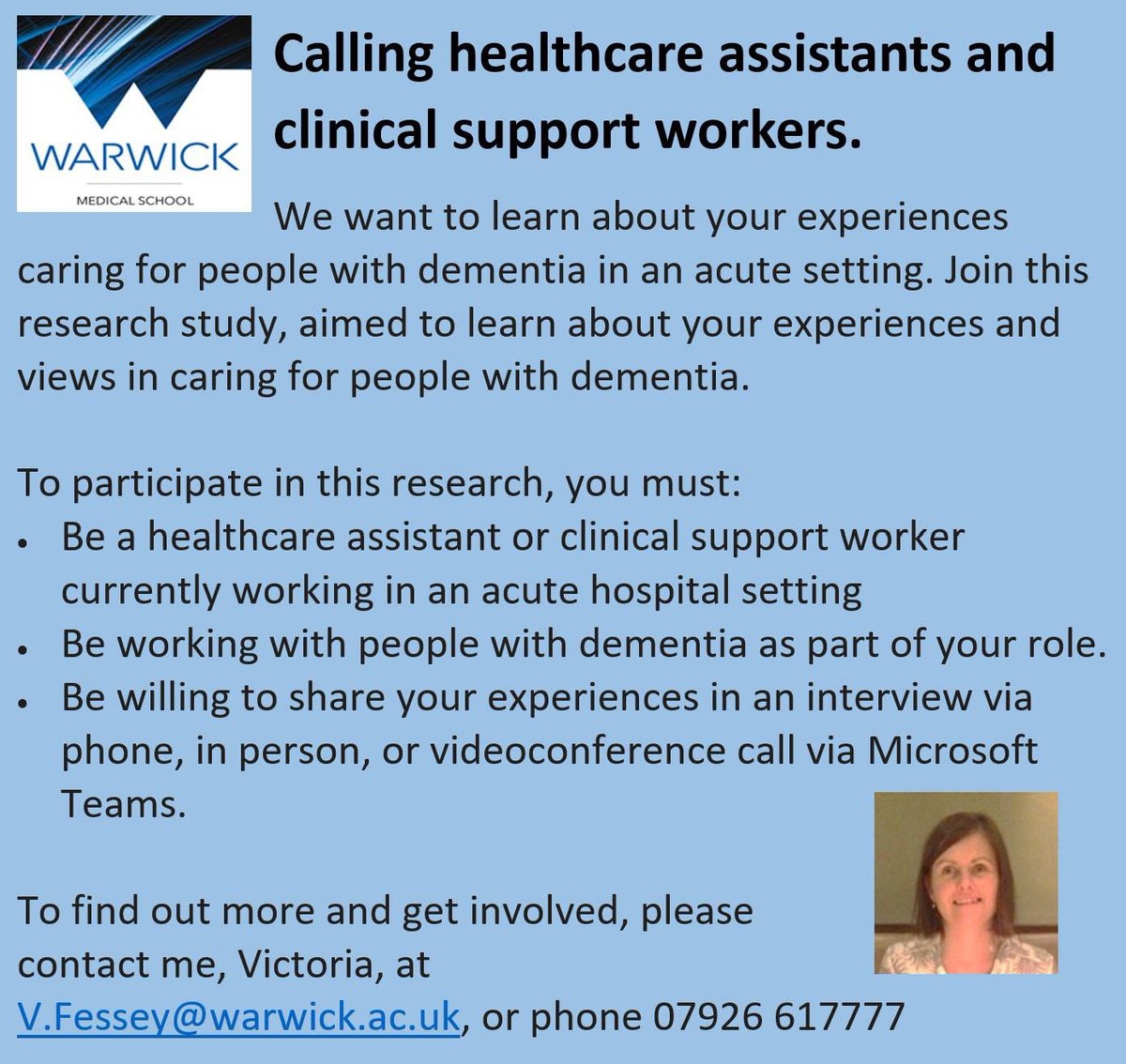 @QI_Dementia @GEH_HCA @eacpuhcw @NursesAdmiral Still recruiting for this important study👇Please share widely, especially if you know someone who may be interested in taking part. Contact details in image or direct message me for more information. Thank you! 😊