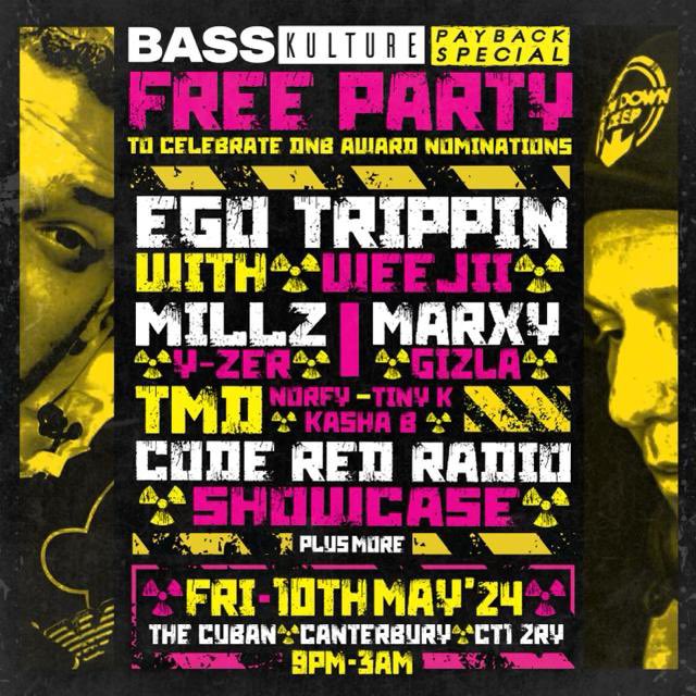 FREE PARTY 🏆

AS WE PROMISED, AS THANKS WE ARE HOSTING A FREE RAVE IN CANTERBURY THIS MAY. ALL TO APPRECIATE YOU LOT THAT VOTED FOR US ON THE DNB AWARDS 🫡

GET YOURSELF SOME TICKETS ON SKIDDLE AND WE HOPE TO SEE YOU ALL THERE 🙌