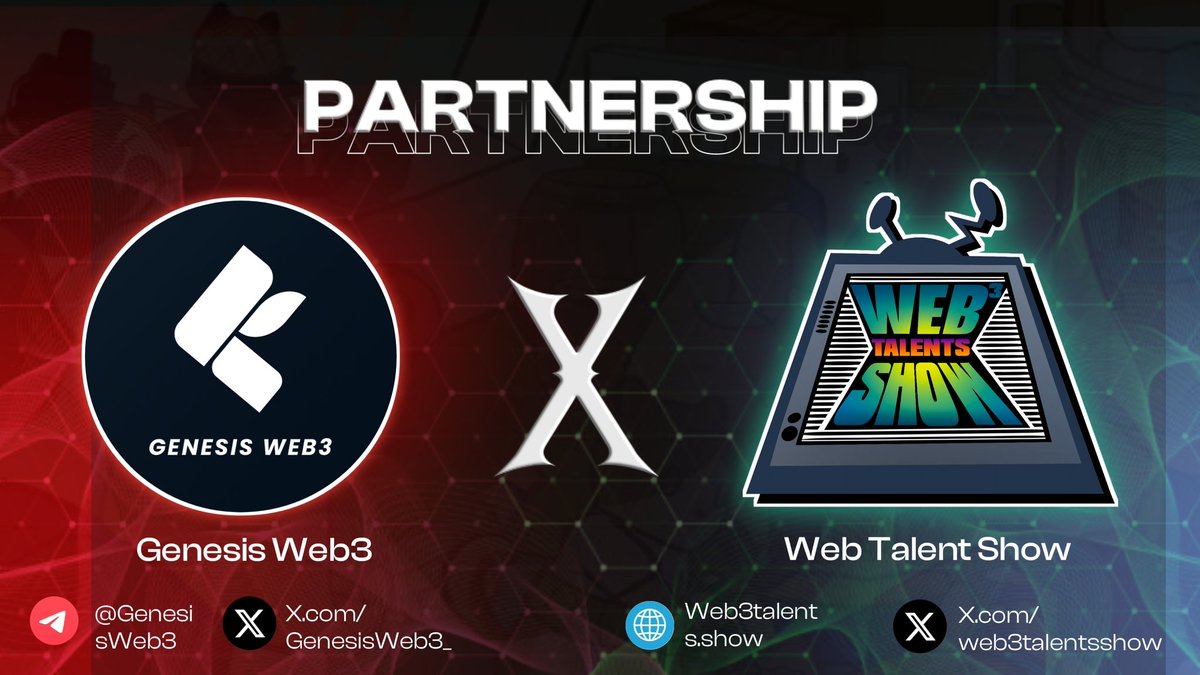 🚀 Exciting News Alert! 🚀 We're thrilled to announce our new partnership with Web3 Talent Show! 🎉 Genesisweb3 is teaming up with @Web3TalentsShow to elevate their community growth efforts. Together, we'll empower talented creators in the Web3 space, fostering engagement and…