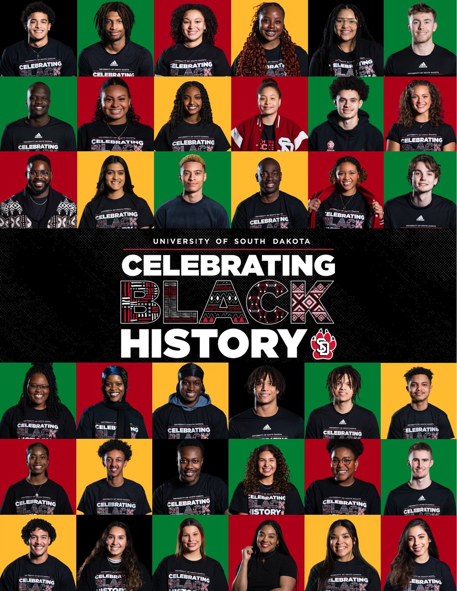MarcusJDestin's tweet photo. Today the University of South Dakota and the Office of Multicultural Affairs will celebrate its the 2nd Annual Black History Celebration Game. South Dakota Men's Basketball Game against Oral Roberts at 1:00 PM.
As part of the celebration, the USD Men's Basketball Team will wear "Celebrating Black History" warm up shirts. Prior to tipoff, the USD Chamber Singers will perform the Black National Anthem "Life Every Voice and Sing" and the National Anthem will be sung by Ntombi Ngeleka, the Social Media Chair for Union of African American Students.
Other celebrations throughout the game will include a live DJ, a halftime step group performance by the Omega Psi Phi Inc. Tau Kappa Chapter, and recognition of our student leaders, organizations, and faculty and staff. We will also be honoring Professor Shirley Mays as one of the professors of the game.

We are excited to celebrate with you. Happy Black History Month!