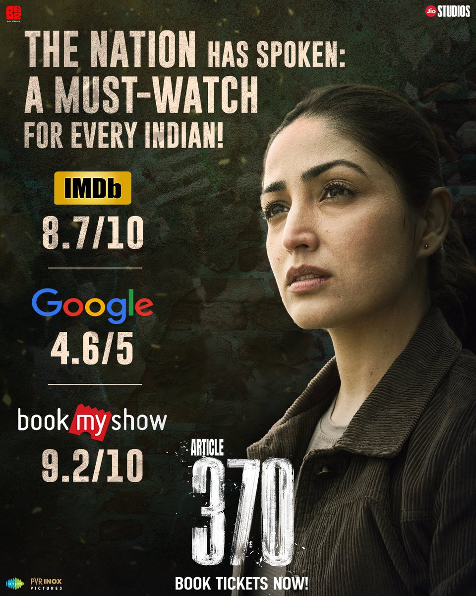 We are humbled and elated by the love that you have shown us. Thank you for it! ❤️ #Article370 Now In Cinemas! Book your tickets now! 🔗 - bookmy.show/Article370 #PriyaMani @vaibbhavt @arungovil12 #KiranKarmarkar @TheRajArjun @Skand2021 @koulashwini2 #IrawatiMayadev…