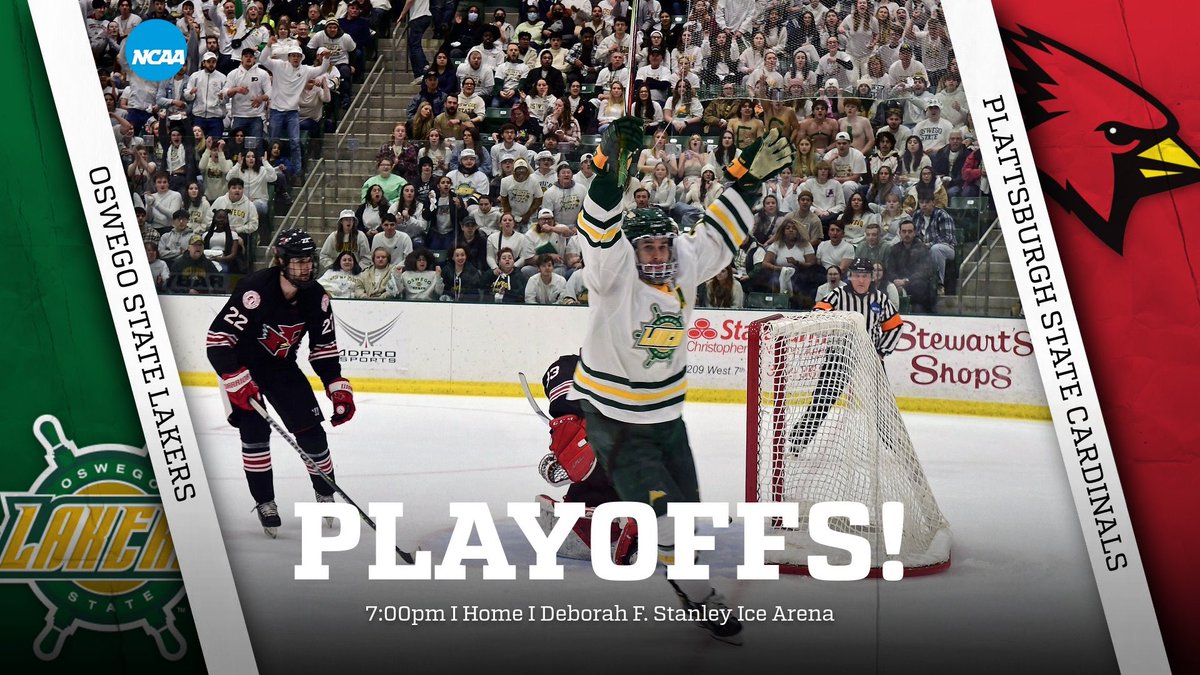 Playoff Game Day! 🆚 Plattsburgh ⌚️🏒7:00pm Puck Drop 📍 Deborah F. Stanley Arena - Oswego, NY