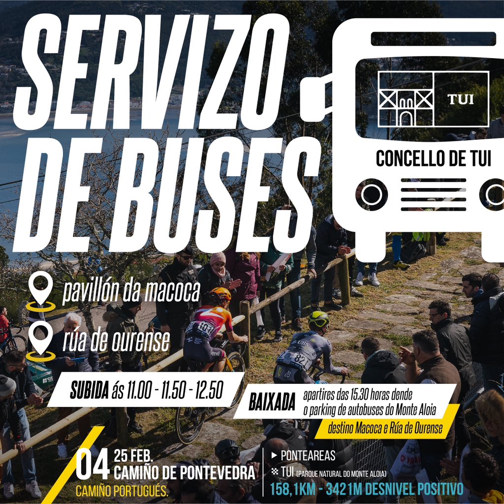 🚍 Aproveitamos para recordarvos que mañá haberá servizo de buses para ver a carreira no alto do Monte Aloia, grazas ao <a href="/Concellotui/">Concello de Tui</a> 

🚍 Aprovechamos para recordaros que mañana habrá servicio de autobuses para ver la carrera en el alto del Monte Aloia, gracias al Concello de Tui