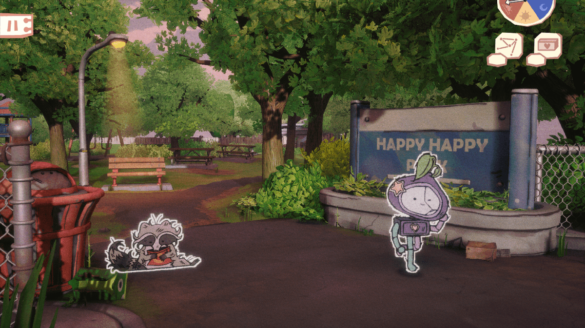 Last week, we presented our M2 project ✨Suburbia Electronica✨, an adventure game about kindness, love, and all things that could make a robot's heart glow just a bit softer.
It was a joy to work on the project as 2D game artist for the characters and the UI. 🤖🌱🦕#gamedev