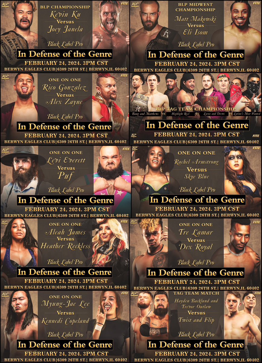 **IN DEFENSE OF THE GENRE** Today, we return to Berwyn with a stacked line up live on TrillerTV+ 3 PM CST Berwyn Eagles Club Tickets available at the door! Watch live on TrillerTV.com