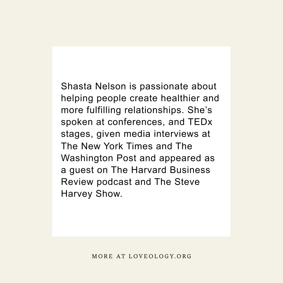 🌟 Meet Shasta Nelson, our Loveology expert! 🌟 Passionate about fostering healthier and more fulfilling relationships, Shasta Nelson is a renowned speaker. Her insights have been featured in prestigious publications like The New York Times and The Washington Post. 💖