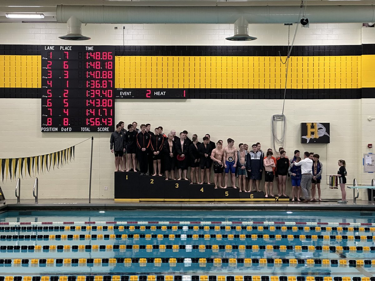 HutchBoysSwim's tweet photo. Hutch A wins the 200 Medley Relay with a new Section 3A record! @HutchActivities https://t.co/BLao3ZyzoR