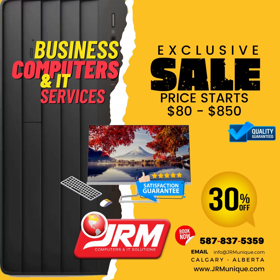 Upgrade your business computers &amp; save 30%!  JRM Computers offers a wide selection starting from $80-$850. Get a FREE consultation to find the perfect fit. Call 587-837-5359 or visit our website! #YYC #BusinessTech #Discount #JRMComputers