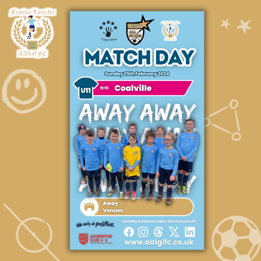 AWAY MATCH for <a href="/MeltonAllStars/">Melton All Stars ⭐️⚽️</a> 🌟🩵⚽️

Good luck to our <a href="/MeltonAllStars/">Melton All Stars ⭐️⚽️</a> playing away this Sunday! 🙏🏼👏🏻

#AALGIFC 

<a href="/leicsfa/">Leicestershire FA</a> @englandfootball <a href="/aalgifc/">Asfordby Amateurs Ladies, Girls, Inclusive FC 🩵⚽️</a>