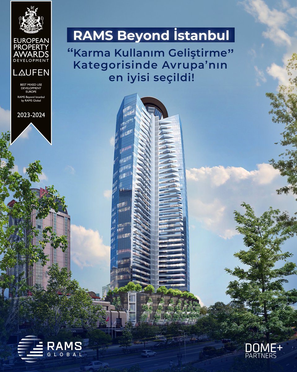 Türkiye’deki projemiz dünyanın en prestijli ödülünü kazandı! Dome+Partners imzalı RAMS Beyond İstanbul; gayrimenkul sektöründe dünyanın en saygın ödülü European Property Awards’ta “Best Mixed Use Development Europe” ödülüne layık görüldü