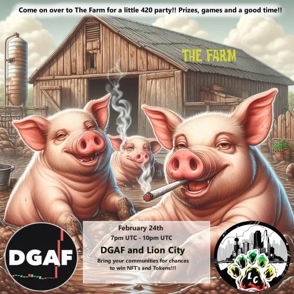 420 party at The Farm! Swing thru and get high with the boys! Will be giving away NFT’s, tokens & Ada!!