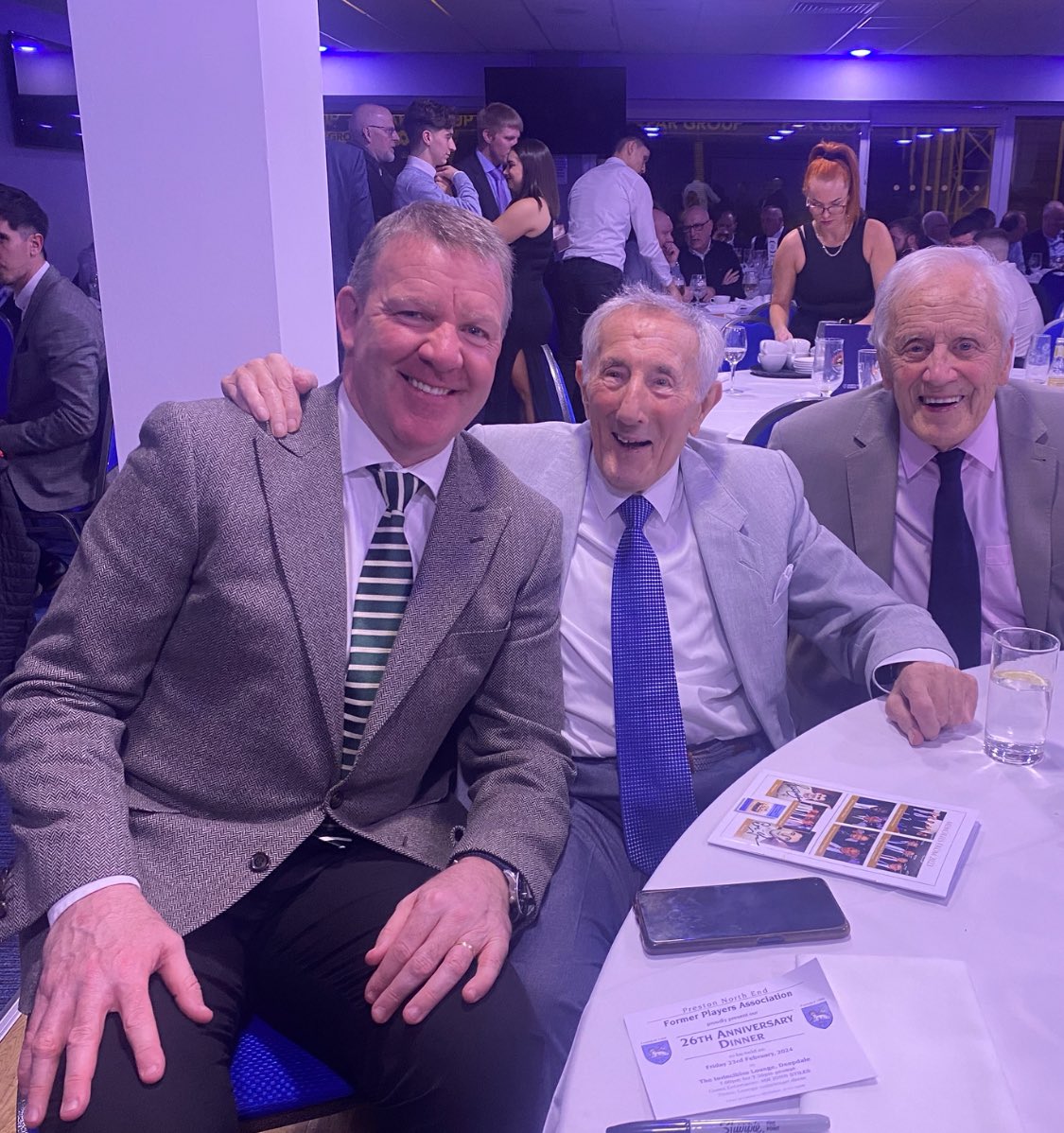 A joy to be in the company of <a href="/pnefc/">Preston North End FC</a>  players, Eric Jones (92) &amp; Peter Higham (96), at last nights PNE ex-players dinner. 
The stories they tell of their time playing alongside Sir Tom Finney are priceless. Thanks Eric &amp; Peter 👏