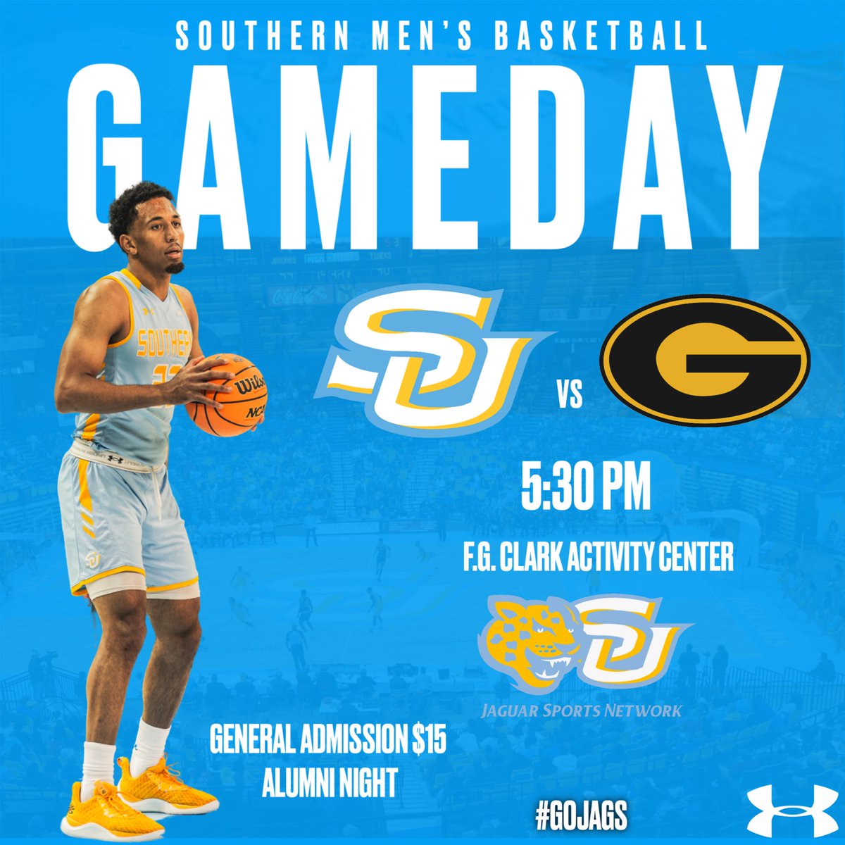 🚨 🏀 Gameday 🏀 🚨 Alumni Night 🆚: Grambling State ⏰: 5:30 p.m. CT 📍: Baton Rouge, LA 🏟️: F.G. Clark Activity Center 📊: gojagsports.com/sidearmstats/m… 🎥: jaguarsportsnetwork.com #GoJags | #SouthernIsTheStandard | #ProwlOn | #ElevateTheStandard