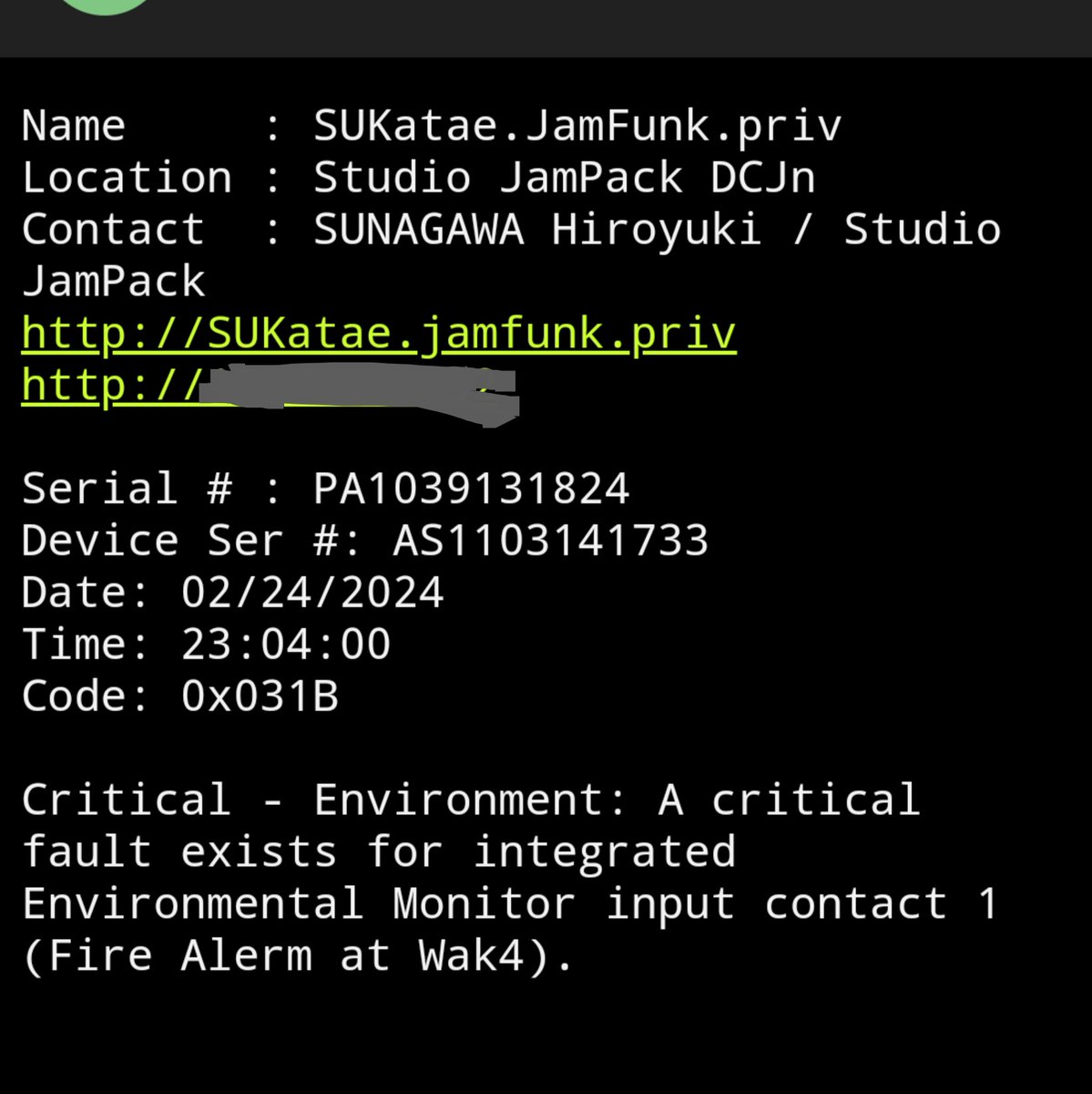 sunagawahiroyuk's tweet photo. #ホーチキ の 無線連動タイプ #火災報知器 と #SchneiderElectrics #APC #SmartUPS を連動させて、家が燃えたらメールが来るようにしてみた。
すなわち、メールが来るということは燃えているということだ。
#鯖屋 #ネットワーク屋 #逸般の誤家庭 https://t.co/R6a0Yeej5r
