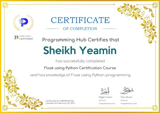 SheikhYeamin96's tweet image. #ProgrammingHub #Certificate #Flask using Python