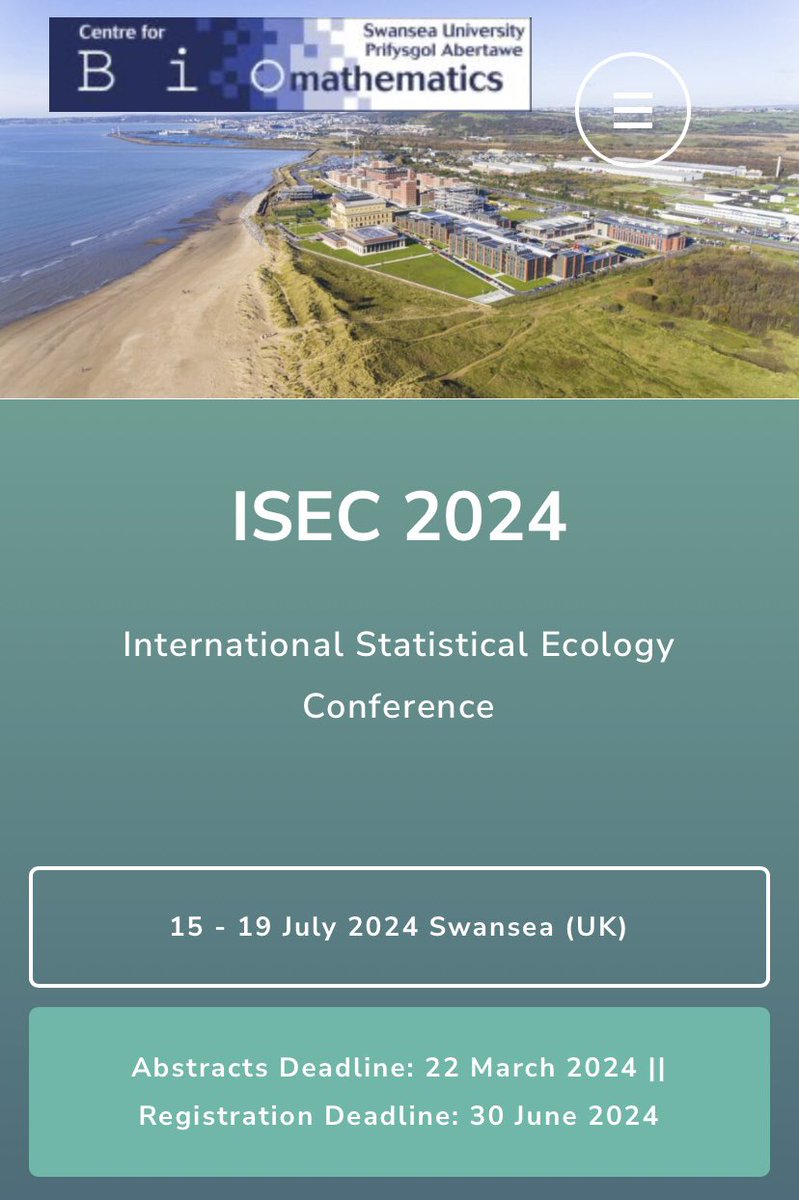 ISEC 2024 will be held in Swansea (UK). Exciting science and many activities are coming 📊🌊. Visit our website to know more about the conference: statisticalecology.org Abstract submission and registration will open soon! Stay on your toes!