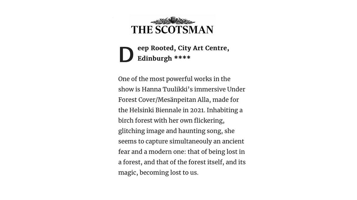 It’s the final weekend to visit my installation ‘Under Forest Cover / Metsänpeiton Alla’ at the #DeepRooted exhibition in Edinburgh’s City Art Centre @EdinCulture 📸 @jassyearl & review in @TheScotsman by Susan Mansfield