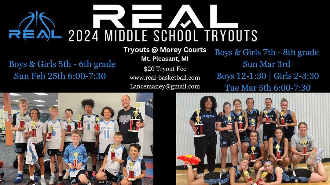 5th &amp; 6th grade tryouts tomorrow night!
6:00-7:30 @ Morey Courts 🏀 
7th &amp; 8th grade next week ✅
