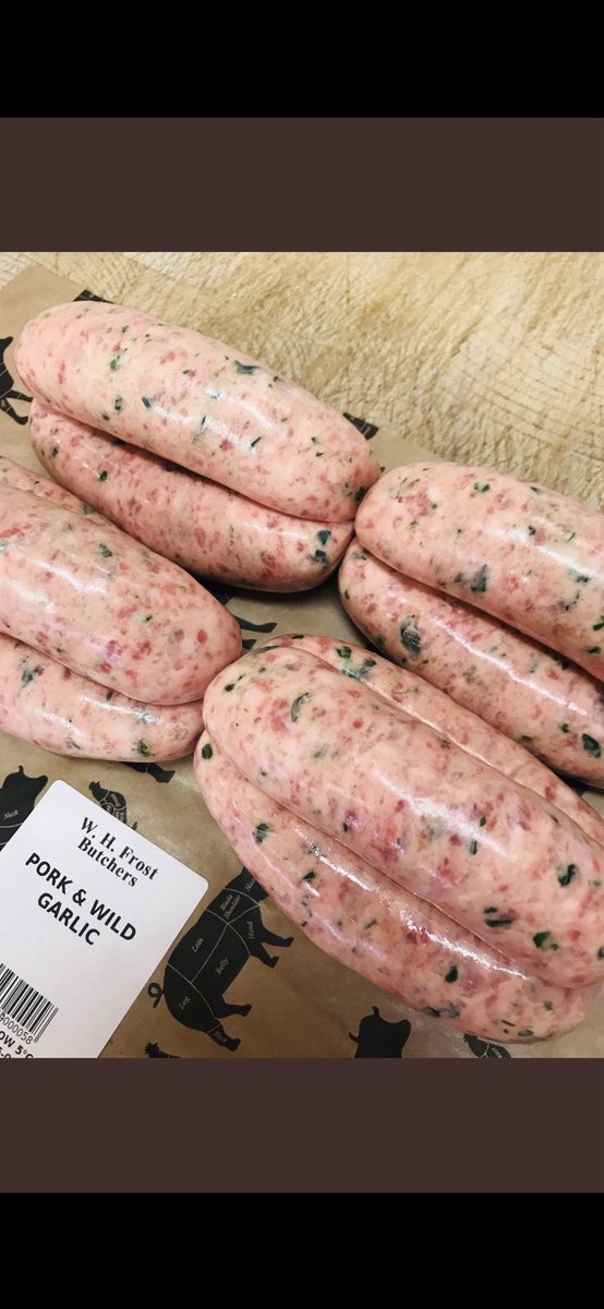 frostybutcher's tweet photo. Yes sausage fans… we’ve our own supply of Cheshire wild garlic on the farm… So next week we will have our Gold Award Winning Pork &amp; Wild Garlic Sausages available. 
Drop us an email about our home deliveries 
Homedelivery@whfrost.com  #sausages 🥰 https://t.co/YAe2dwaFSE