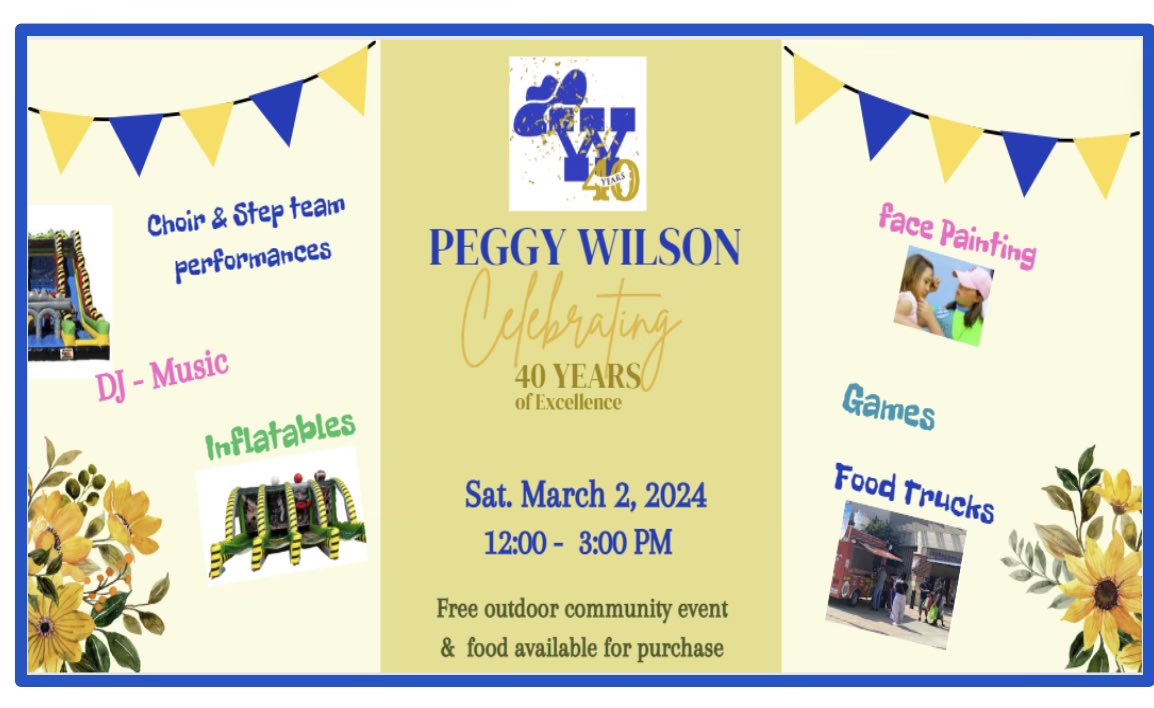 Mark your calendars! Come party with us 3/2 12-3pm. Wilson’s 40 y’all! 💙🎉🧁💙