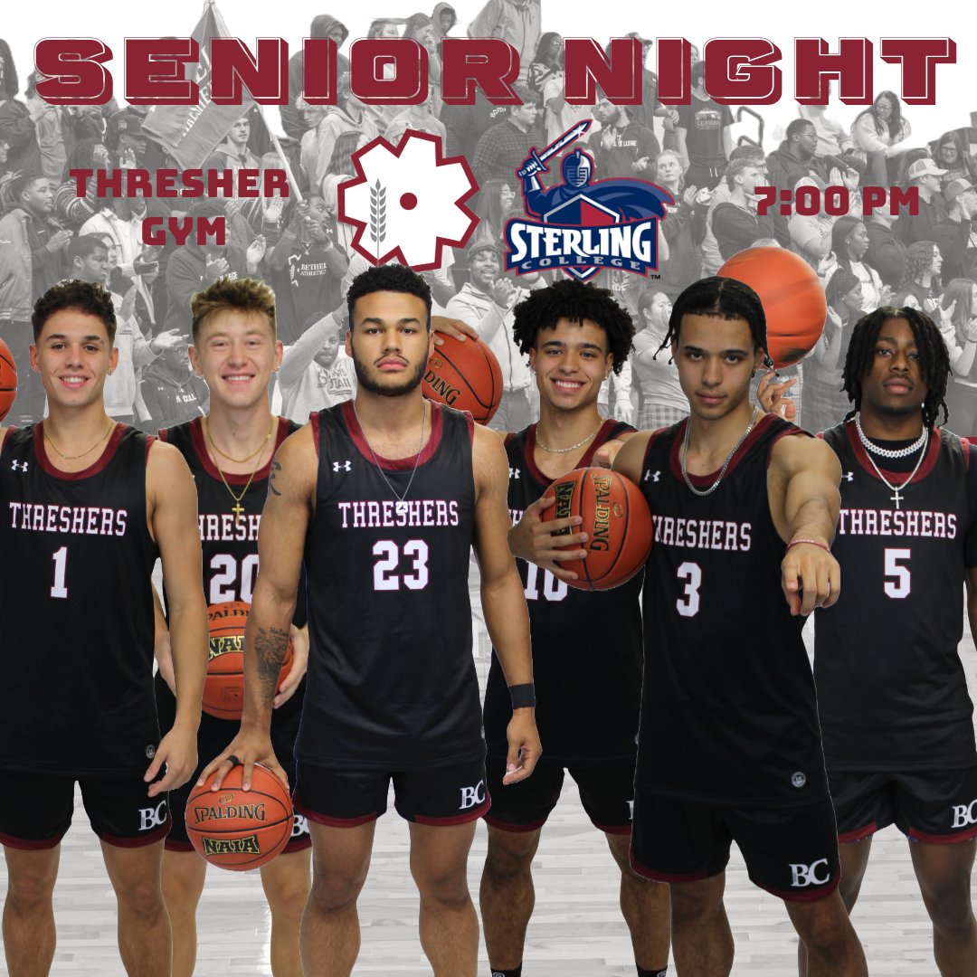 ThreshersSports's tweet photo. SENIOR NIGHT
🆚 Sterling College
🕖 7:00 PM
📍Thresher Gym
📺https://t.co/0mHYEgO2Cd  
📊https://t.co/QYVIKe2S5S 
#RollOn #WeAreThreshers https://t.co/iYFZ9TlUkN