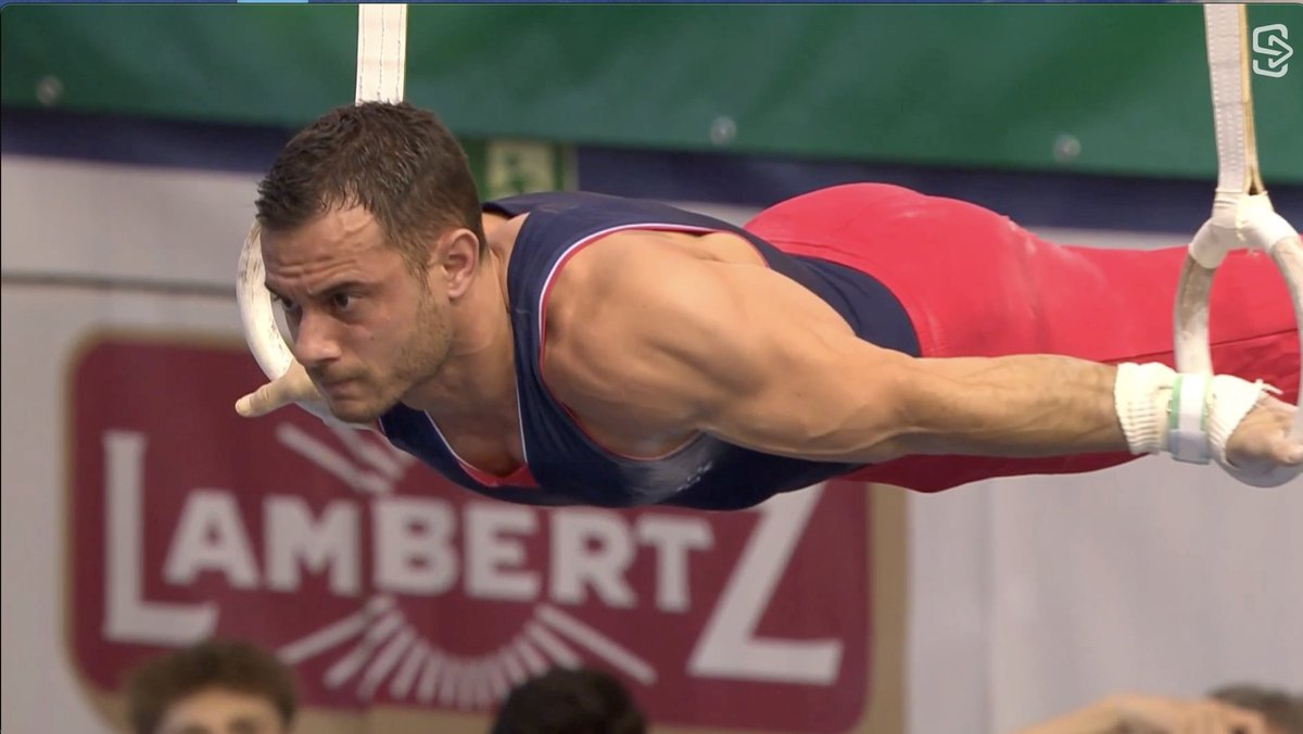 Magnifique passage de Samir Aït Saïd aux anneaux. C'est propre, solide, maîtrisé. Il obtient la très belle note de 14,666. Il était le premier à passer #Cottbus