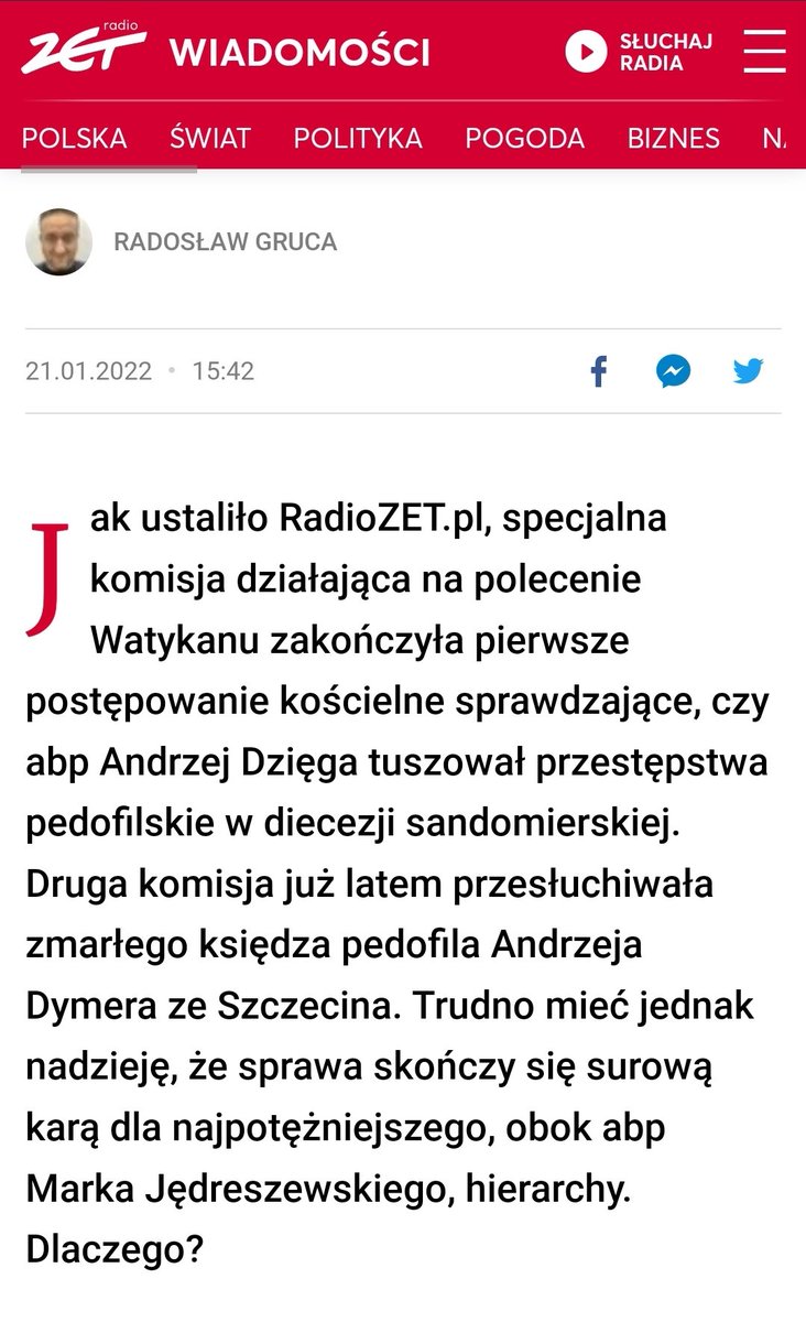 Zhańbiony abp Andrzej Dzięga odchodzi po interwencji Watykanu,bo stracił ochronę PiS/Ziobro. Obciążają go skrzywdzeni przez Dymera,ale nie tylko.Pisałem o jego zbrodniach latami i niniejszym zapowiadam, że w tej kadencji na 100 proc. dostanie zarzuty karne za krycie pedofili.✌️