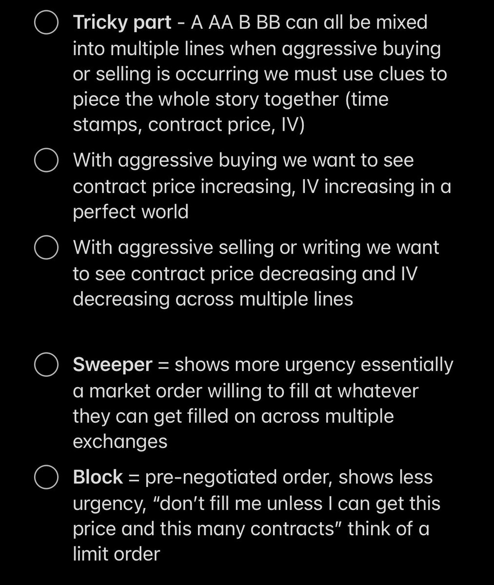 TLAMB91's tweet photo. Long overdue flow cheat sheet post, I answer a lot of these questions everyday so please read and you will understand what I post much better

Shameless plug - I provide a lot of free content almost to the minute the data is arriving - I also am a moderator/team trader with BlackBoxStocks the options flow platform I am using

I’m live on discord voice everyday, answering questions, teaching flow, calling out live flow, dark pool, chart set ups and trade ideas 

It is a free part of joining our platform so if you like my content, I think we are worth checking out, link is in my bio

I think I covered most bases on these screen shots, feel free to ask questions and I’ll try to clarify anything else