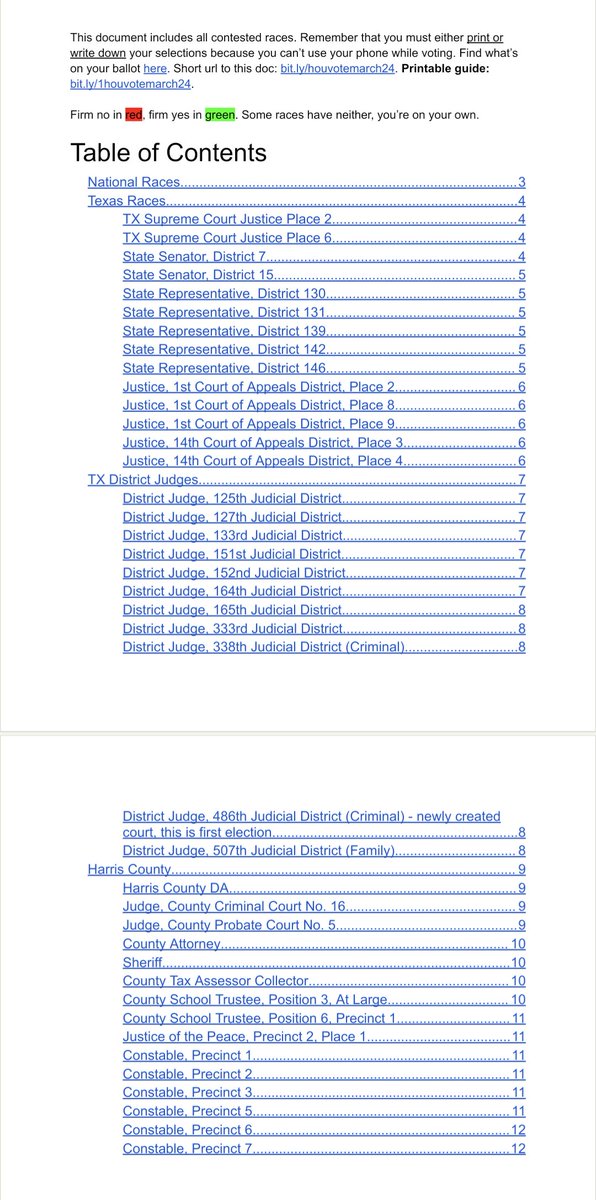 oJaison's tweet photo. Crowdsourced voter guide for Houston and Harris County is out! See our explanations for why we thought certain candidates were better (highlighted in green) or worse (red). This is the last weekend of early voting! #HarrisVotes #HouVotes https://t.co/alUspHFDd5 https://t.co/s2um8BpHg7
