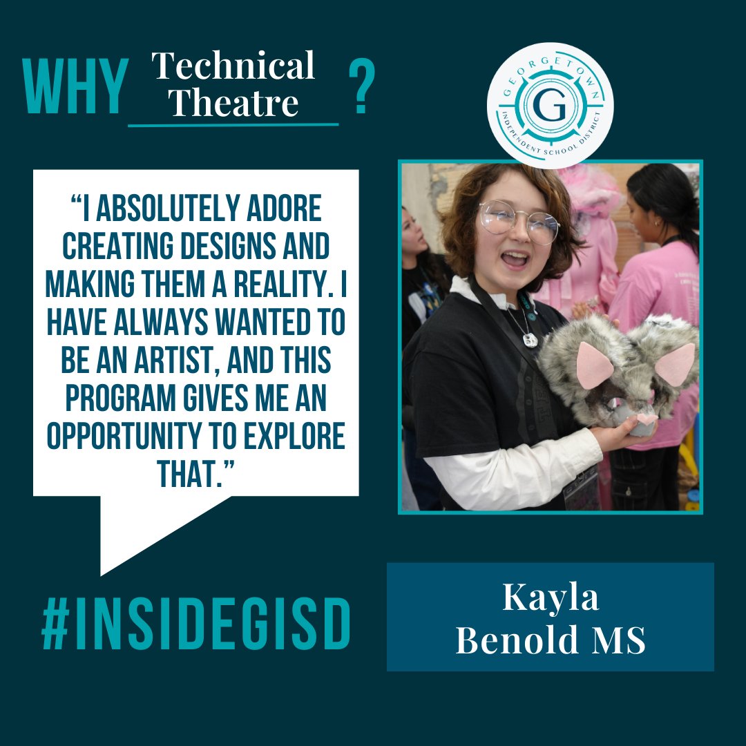 GeorgetownISD's tweet photo. Technical Theatre gives students like Kayla a place to explore their creative talents and discover the endless opportunities in the world of fine arts. 

#InsideGISD https://t.co/1KdPc773Qk