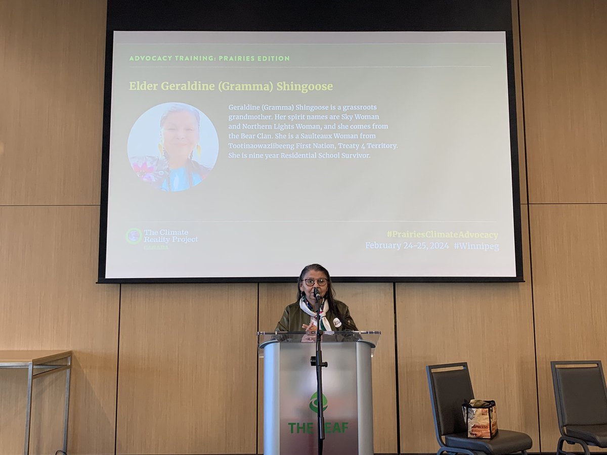 Very grateful to @LeeShingoose for her insightful and moving opening address this morning. We invite participants to carry her words with you throughout the training and your climate advocacy. #PrairiesClimateAdvocacy