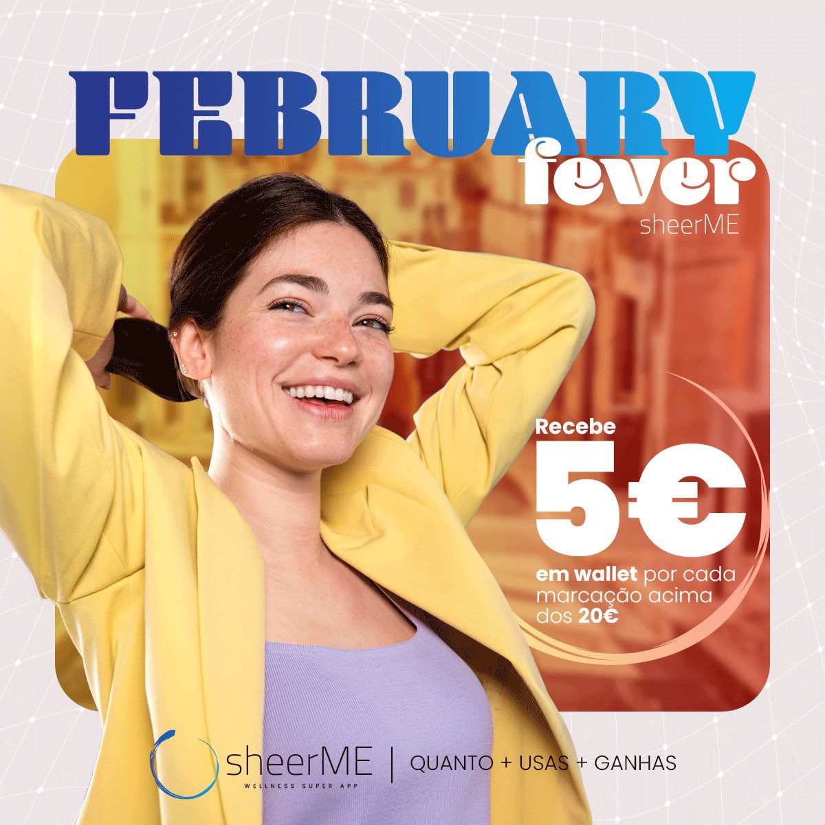 Este fim-de-semana desfruta da campanha ''February Fever'' 😍
 
Escolhe os serviços que sempre quiseste marcar! Faz uma marcação acima de 20€ e receberás um extra de 5€ na tua wallet.
 
👉🏻 bit.ly/sheerME_AppDow…
 
*Campanha válida até dia 26/02/2024 às 23:59
