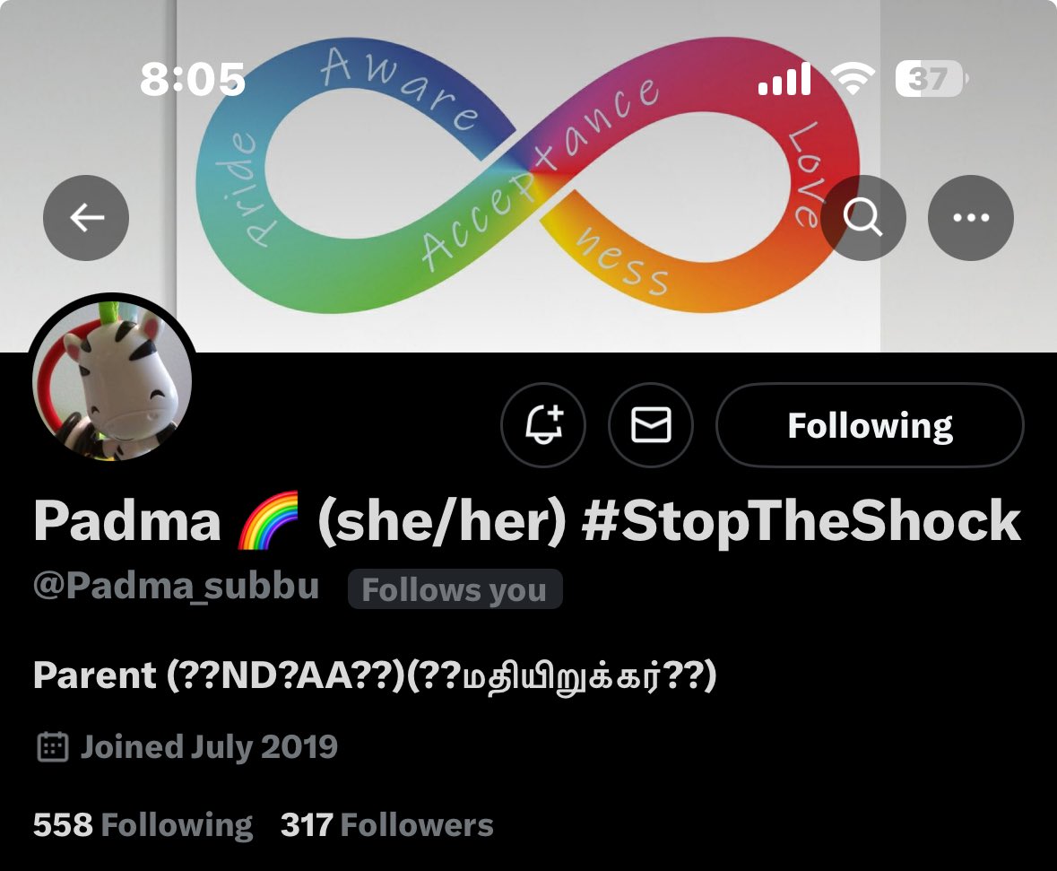 iPraVyn's tweet image. #feb24
Known her thru my Mutuals by d end of last yr only.Silent spectator. A good listener,Respectful,softspoken,அரசியலும் அத்துப்படி. A super lovely mom,a singer. She appreciates sum1 whole heartedly, நல்ல நட்பு. The name is @Padma_subbu 
She/Her #stoptheshock