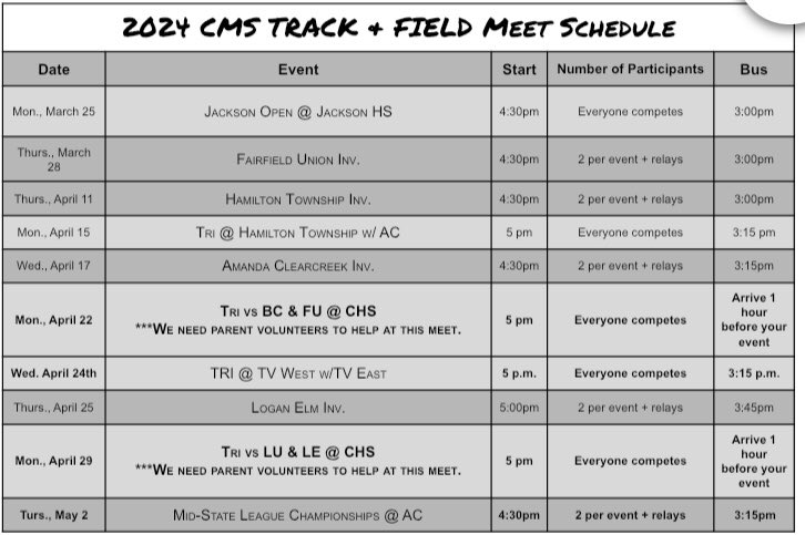 Coach_Calli's tweet image. CMS Boys &amp;amp; Girls Track begins Monday, March 4th! Any 7th or 8th grade boy or girl interested in running, throwing, or trying a new sport is welcome to attend! We hope to see you there! Go Tigers!! @JonGroff2 @Chad_Spradlin @CHSTigerTrack