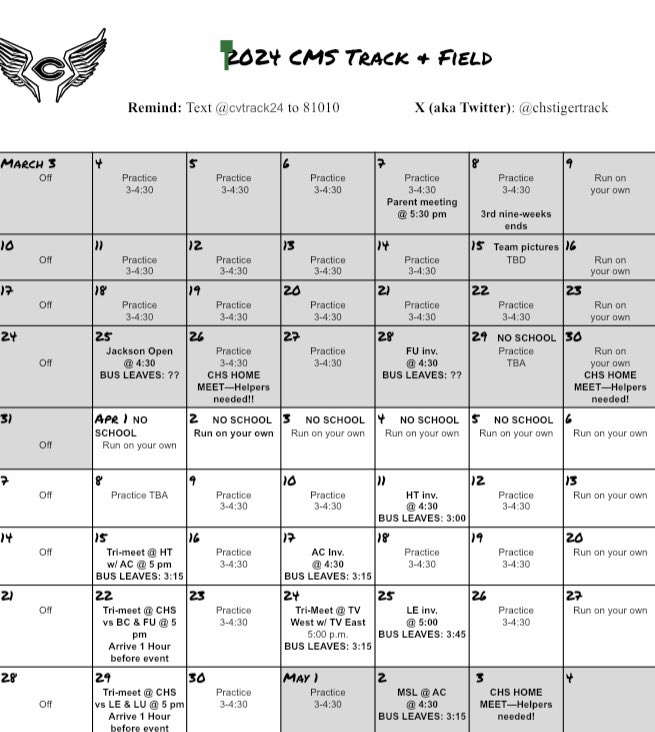 Coach_Calli's tweet image. CMS Boys &amp;amp; Girls Track begins Monday, March 4th! Any 7th or 8th grade boy or girl interested in running, throwing, or trying a new sport is welcome to attend! We hope to see you there! Go Tigers!! @JonGroff2 @Chad_Spradlin @CHSTigerTrack