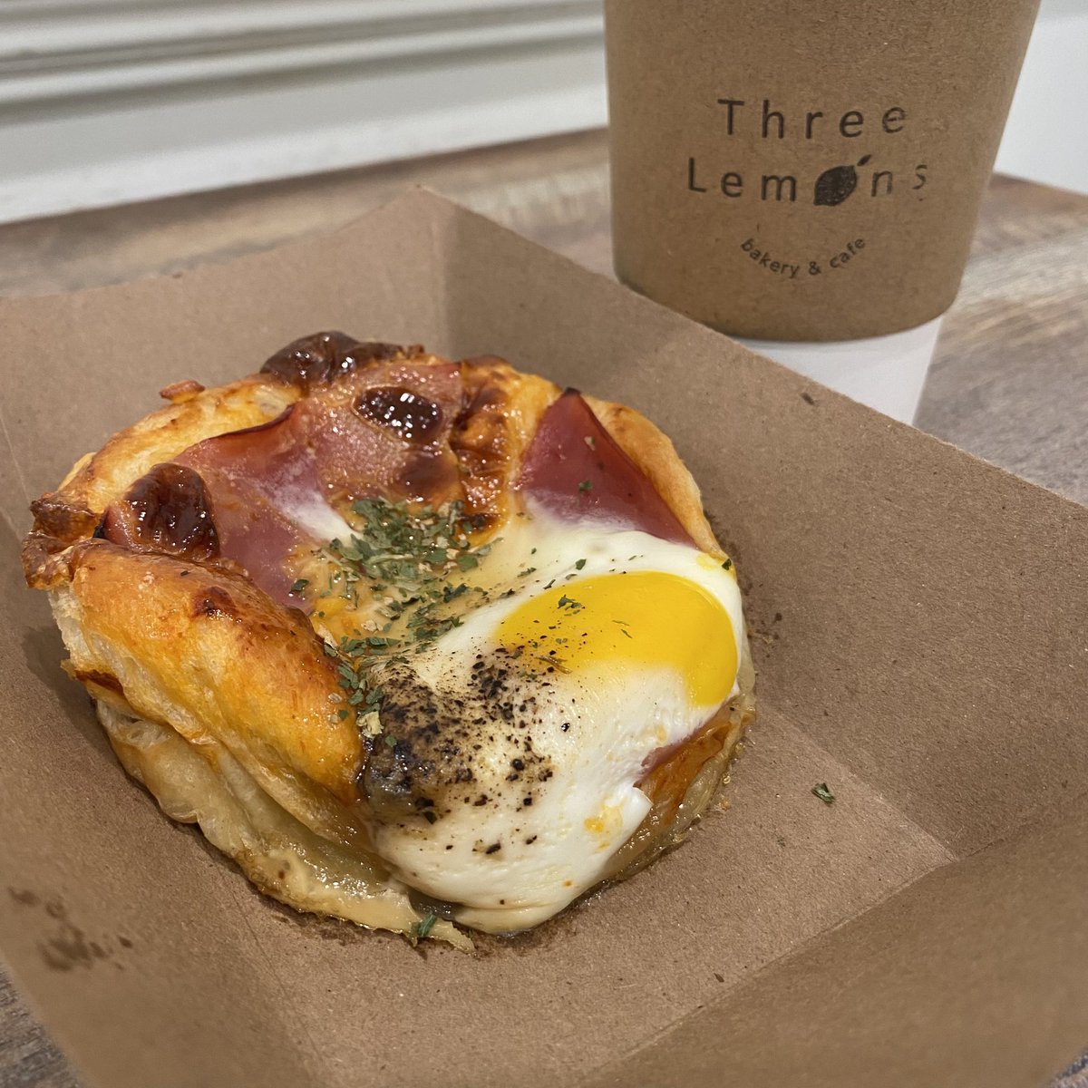 Egg, Ham & Cheese Croissant with an Americano at Three Lemons bakery & cafe . . #letseat #bakeryshop #supportlocal