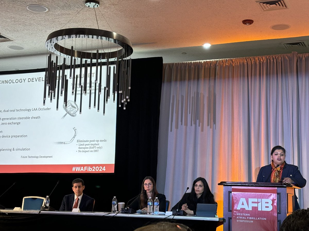 netta_doc's tweet photo. The QUEEN! @Drdevignair - expertly showing us the latest and greatest in #LAAO

So many innovations - how about those that may leave very little or *no* device in the #LAA that might require little or no antiplt! 

#WAFib2024 https://t.co/I0P5eApNBs