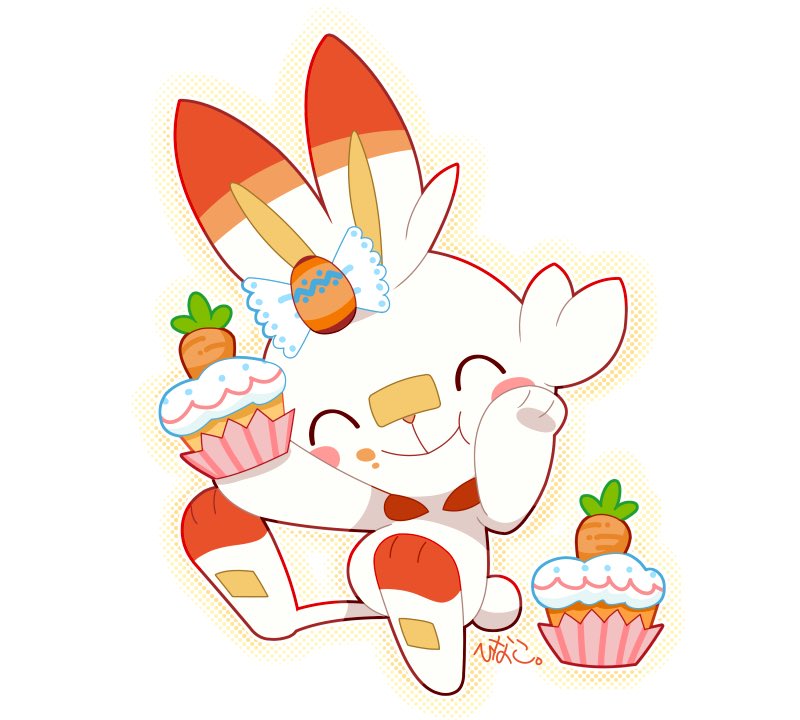 scorbunny pokemon (creature) no humans food closed eyes food on face holding solo  illustration images