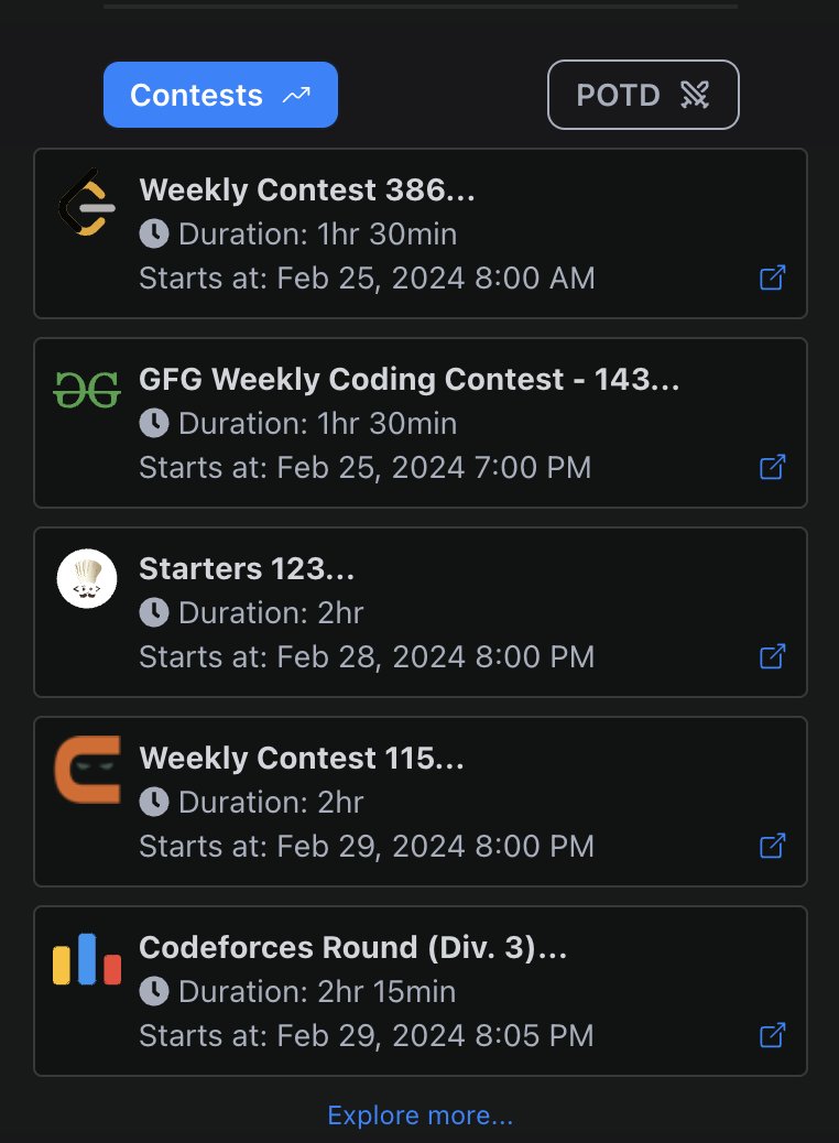 pranshgupta54's tweet photo. Coding Contests but extension coming soon!
#buildinpublic #coding #ContestAlert #googlechrome https://t.co/rGAVFpqcSE