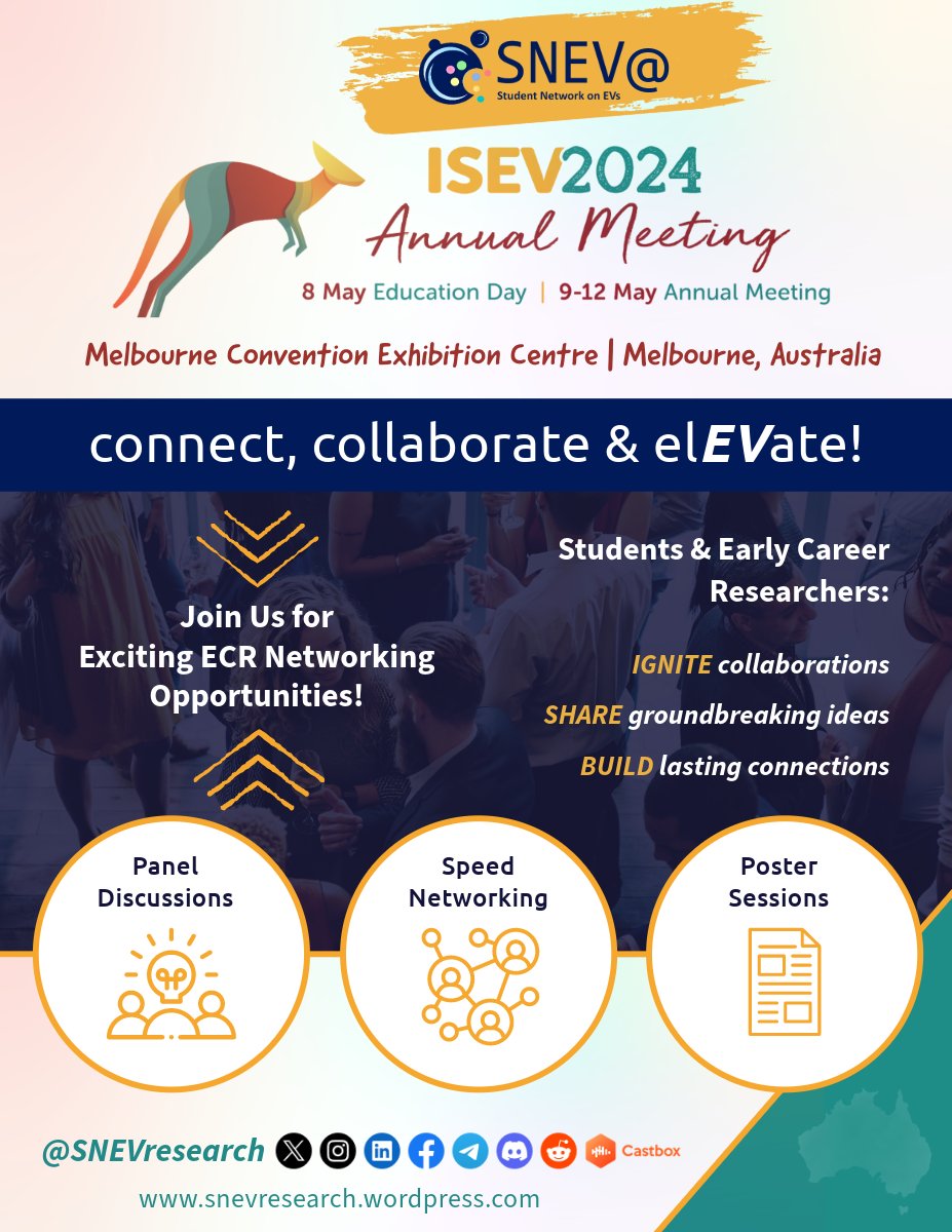 🚨Join SNEV activities at ISEV 2024 (9-12 May) to boost Early Career Researchers (ECR)💎✨ Networking!🌐 🎯Check SNEV-organized events: lnkd.in/eqcSZ2w9 🎯Register for ISEV 24 (Early registrations close 4 March): lnkd.in/euNnNeaM