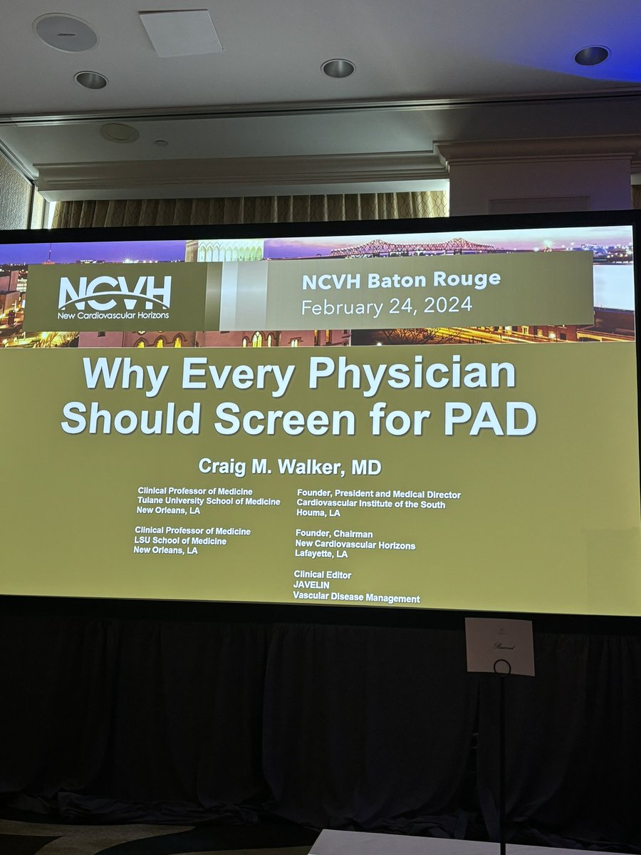 NCVHonline's tweet photo. “Making the diagnosis is crucial.” Founder Dr. Craig Walker closes the first session with his expertise on #PAD diagnosis & treatment. @CraigMWalkerMD #ncvhbatonrouge #pad #peripheralarterydisease #ncvh #arterial #cardiovascular #disease #cardiologist #screening #diagnosis #cardiotwitter @CardioInstitute