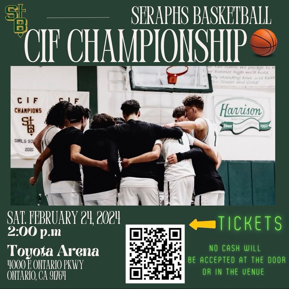 Seraphs (24-8, 8-0) Game Day🏀 ⚔️| CIF Championship 📆| February 24, 2024 🆚| La Habra (#1 Seed) ⌚️| 2PM 📍| Toyota Center (Ontario, CA) 💻| NFHS network